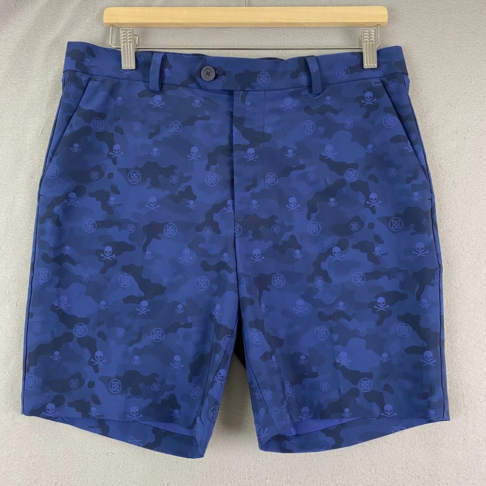 G/Fore Golf mens golf Shorts 32 Iconic Blue Camo Skull Logo G4MF22P07 8"